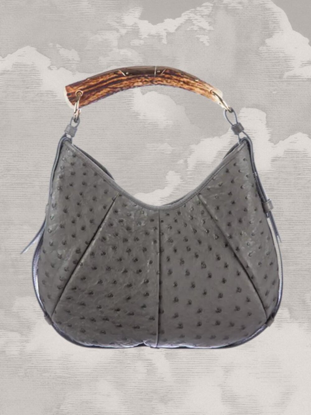 YVES SAINT LAURENT YSL Mombasa ostrich Exotic Skin Leather bag Tom Ford  gray